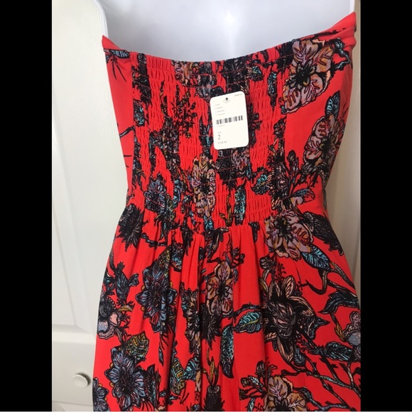 New FREE PEOPLE Mila Strapless Maxi Dress Floral Zebra Red Motif Flowy Boho NWT - Picture 11 of 16